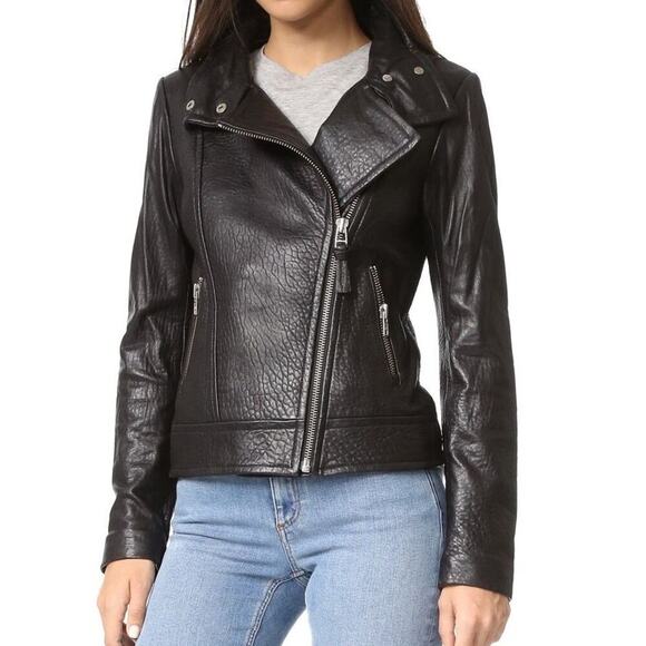 Mackage Black Lisa Pebbled Lambskin Leather Moto Biker Motorcycle Jacket Small - Picture 2 of 10
